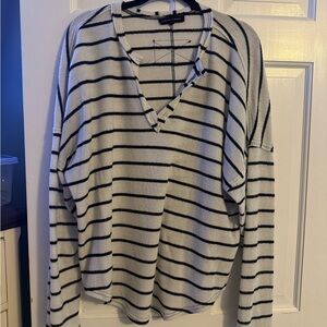 Love Tree Black and White Striped V-Neck Hoodie